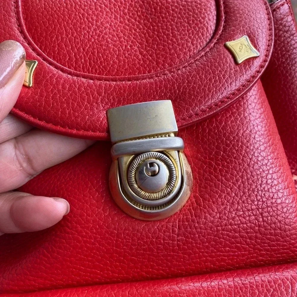 MCM Red  Small Leather  Backpack